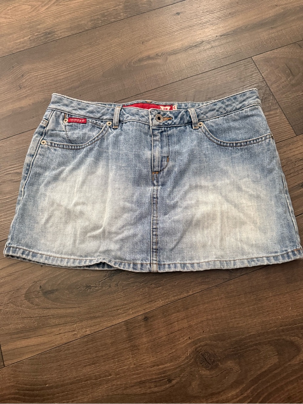 Guess Faded Light Blue Denim Mini Skirt